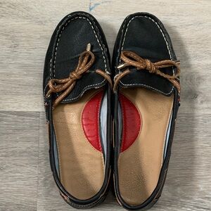 Women’s Black Leather Driving Moccasins with Brown Laces